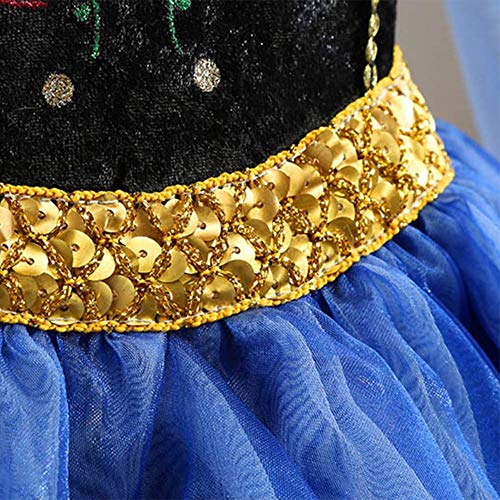 OwlFay Disfraz Ana Niña Vestido de Princesa Anna con Capa Traje de Carnaval Fiesta Cosplay Halloween Fancy Dress Up Costume 5-6Años