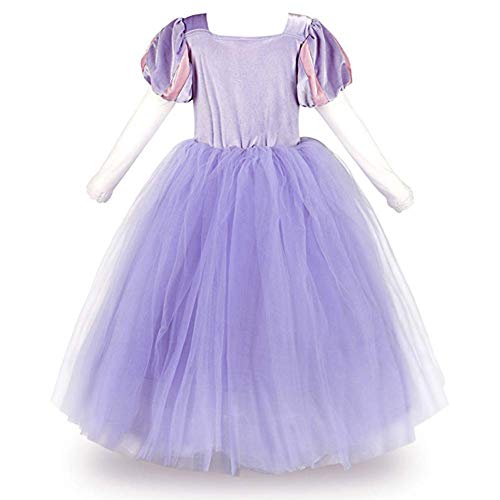 OwlFay Disfraz de Rapunzel Niña Costume Princesa Sofia con Diadema Trajes de Carnaval para Niñas Disfraces de Halloween Navidad Cumpleaños Cosplay Fiesta Morado + Peluca 4-5 Años