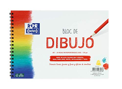 Oxford Bloc Dibujo A5 Tapa Blanda/Contratapa rígida 20 Hojas 130 gr Liso con Espiral