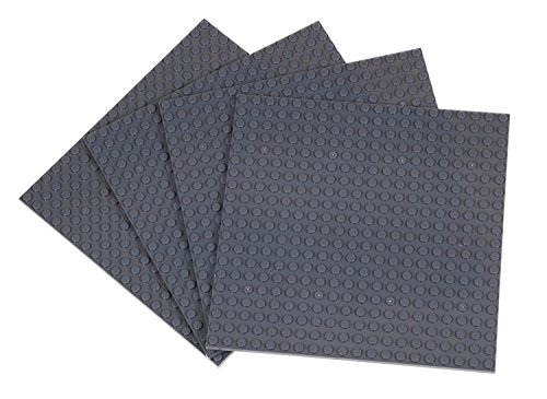 Pack de 4 Bases con Ladrillos separadores 2 x 2 - Construcción en Forma de Torre - Compatible con Todas Las Marcas - 15,24 x 15,24 cm - Gris