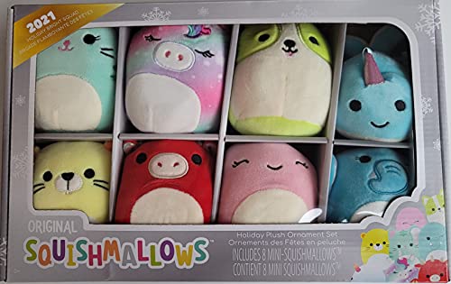 Pack de 8 adornos originales Squishmallow Holiday Bright Squad - Mini Squishmallows, paquete de vacaciones, paquete de Navidad de 5 pulgadas