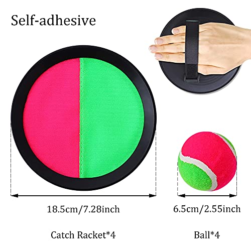 Paddle Catch Ball and Toys Juego de lanzamiento de paletas de disco y juego de lanzamiento de pelota deportiva, juego de lanzamiento y captura, 4 paletas y 4 bolas, color negro