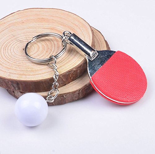 Palas de ping pong de mesa en color rojo y pelota llavero de metal | regalo | hombres | deporte | rojo