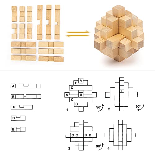 PAMRAY Juguetes Rompecabezas de Madera Set IQ Juguete Educativo 3D Cubo Juego Enigma para Niños Adolescentes Style B