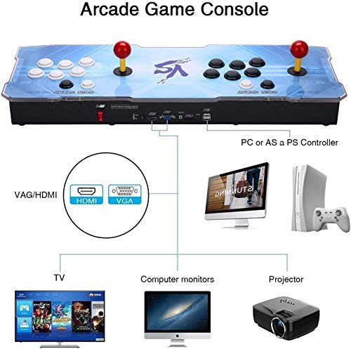 Pandora's Box 9D: juegos de lucha Arcade, 2700 en 1, juegos clásicos de arcade retro, 2 consolas domésticas con joystick, ampliables a 4 jugadores,720P Full HD, CPU avanzada, HDMI / VGA / USB (D)