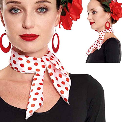 Pañuelo Lunares Flamenco Sevillanas【Pack 6 Unidades】 Blanco Lunares Rojos | Accesorio Feria Abril Carnaval Disfraces