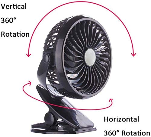 PANXIA Ventilador De Clip Negro Ventilador De Escritorio Portátil con Batería Recargable USB para Cochecito De Bebé