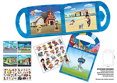 Paper Projects 01.70.29.011 Paw Patrol - Juego de actividades de la Patrulla Canina, incluye seis escenas y más de 50 pegatinas reutilizables, azul, 23,5 cm x 15 cm