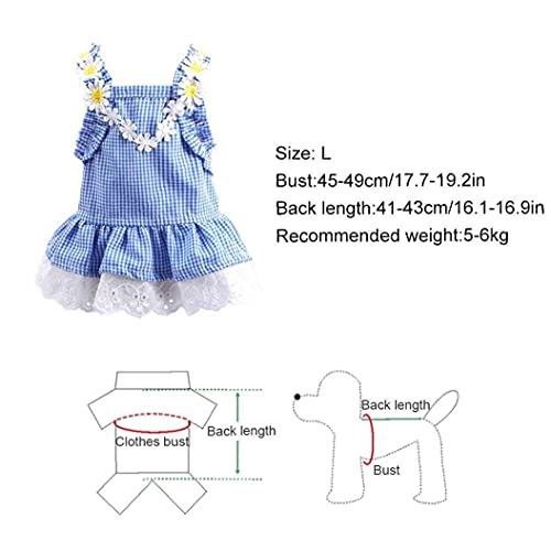 Paquete Vestidos de Perro de Verano Chica Puppy Cat Plaid Princess Vestido Fiesta Cumpleaños Cumpleaños Pet Chaleco Ropa para pequeños Perros Medios l, Cielo Azul