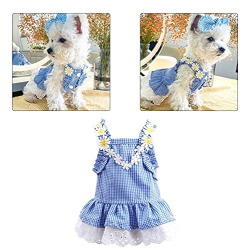 Paquete Vestidos de Perro de Verano Chica Puppy Cat Plaid Princess Vestido Fiesta Cumpleaños Cumpleaños Pet Chaleco Ropa para pequeños Perros Medios l, Cielo Azul