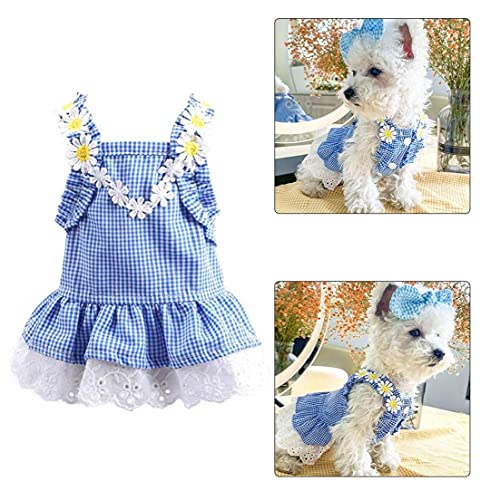 Paquete Vestidos de Perro de Verano Chica Puppy Cat Plaid Princess Vestido Fiesta Cumpleaños Cumpleaños Pet Chaleco Ropa para pequeños Perros Medios l, Cielo Azul