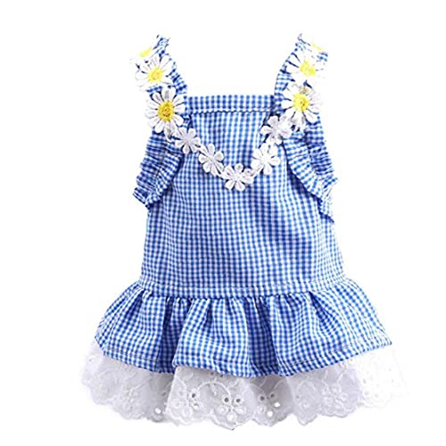 Paquete Vestidos de Perro de Verano Chica Puppy Cat Plaid Princess Vestido Fiesta Cumpleaños Cumpleaños Pet Chaleco Ropa para pequeños Perros Medios l, Cielo Azul