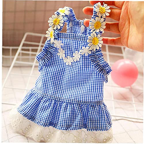 Paquete Vestidos de Perro de Verano Chica Puppy Cat Plaid Princess Vestido Fiesta Cumpleaños Cumpleaños Pet Chaleco Ropa para pequeños Perros Medios l, Cielo Azul