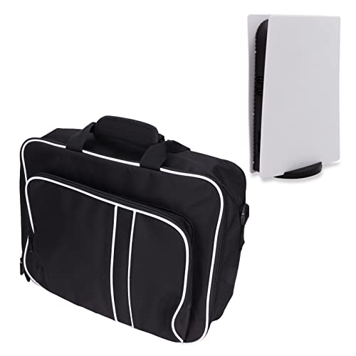 para PS5 Funda de Transporte, Funda Protectora de Carcasa Rígida, Bolsa de Almacenamiento de Viaje, Ergonómica de Gran Capacidad para Consolas de Juegos / Controladores / Auriculares(blanco negro)