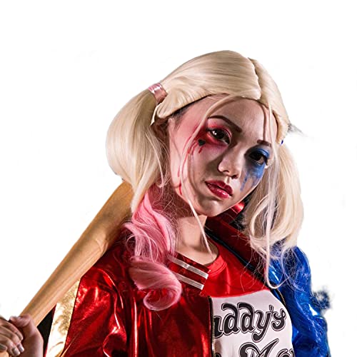 Partilandia Peluca para mujer Harley Quinn Colores Azul y Rojo para Halloween o Carnaval