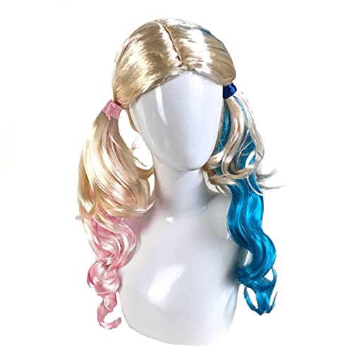 Partilandia Peluca para mujer Harley Quinn Colores Azul y Rojo para Halloween o Carnaval