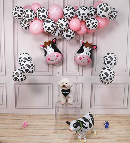 PartyWoo Globos Vaca, 58 Pcs Globos Animales Granja, Globos Patrón Vaca, Globos Rosa, Globo Helio de Vaca, Globos de Mylar Cabeza Vaca per Fiesta de cumpleaños de Granja, Fiesta de Temática Animales