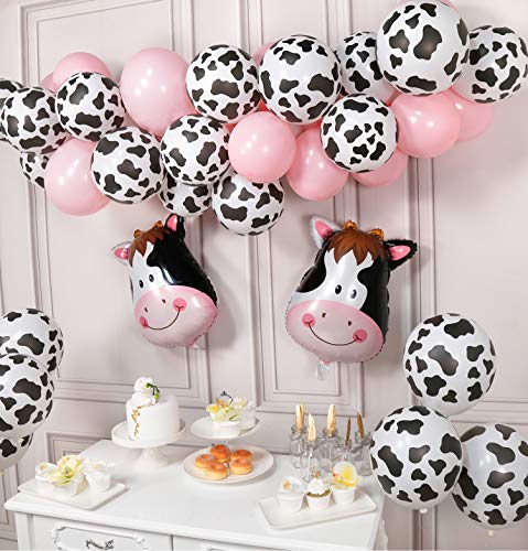 PartyWoo Globos Vaca, 58 Pcs Globos Animales Granja, Globos Patrón Vaca, Globos Rosa, Globo Helio de Vaca, Globos de Mylar Cabeza Vaca per Fiesta de cumpleaños de Granja, Fiesta de Temática Animales