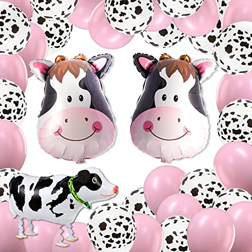 PartyWoo Globos Vaca, 58 Pcs Globos Animales Granja, Globos Patrón Vaca, Globos Rosa, Globo Helio de Vaca, Globos de Mylar Cabeza Vaca per Fiesta de cumpleaños de Granja, Fiesta de Temática Animales