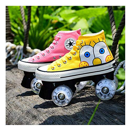 Patines Lona 4 Ruedas, Patines De Ruedas Clásicos Unisex Patines Ruedas Casuales para Adultos Doble Fila Estilo Zapato Alto Niños Principiantes Interior Y Exterior,39