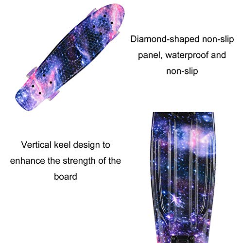 Patineta de 22 Pulgadas, patineta para Principiantes de la Galaxia del Cielo Estrellado con Pista Luminosa de Ruedas LED, Chicos y Chicas, Adolescentes y Principiantes,Starry Sky Purple