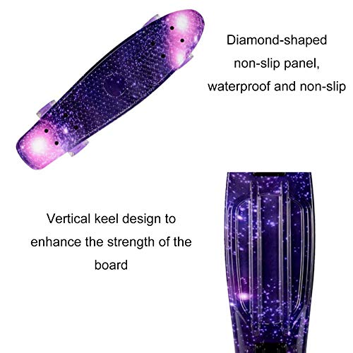 Patineta de 22 Pulgadas, patineta para Principiantes de la Galaxia del Cielo Estrellado con Pista Luminosa de Ruedas LED, Chicos y Chicas, Adolescentes y Principiantes,Deep Purple