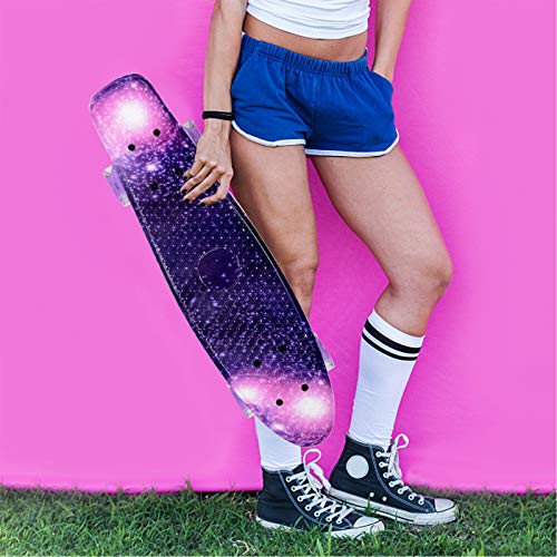 Patineta de 22 Pulgadas, patineta para Principiantes de la Galaxia del Cielo Estrellado con Pista Luminosa de Ruedas LED, Chicos y Chicas, Adolescentes y Principiantes,Deep Purple