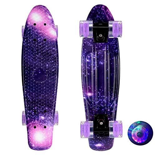 Patineta de 22 Pulgadas, patineta para Principiantes de la Galaxia del Cielo Estrellado con Pista Luminosa de Ruedas LED, Chicos y Chicas, Adolescentes y Principiantes,Deep Purple