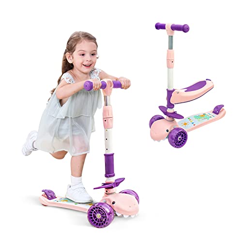 Patinete para niños 3 en 1 con Asiento Plegable, extraíble y Altura Ajustable para niños pequeños de 2 a 8 años para Uso en Interiores y Exteriores, niños y niñas