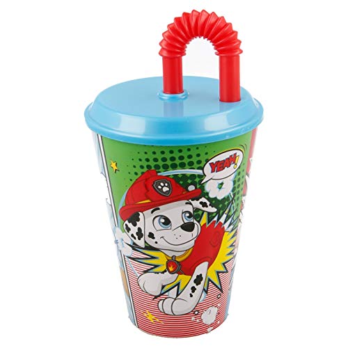 Patrulla Canina 2066, Vaso Looping Comic; Vaso con caña; Capacidad 420 ml; Producto de plástico Reutilizable. No BPA.