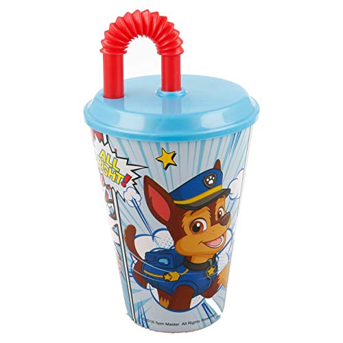 Patrulla Canina 2066, Vaso Looping Comic; Vaso con caña; Capacidad 420 ml; Producto de plástico Reutilizable. No BPA.