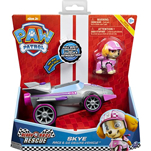 PAW Patrol Vehículo de Lujo Ready, Race, Rescue Skye's Race and Go con Sonidos, para niños de 3 años o más,