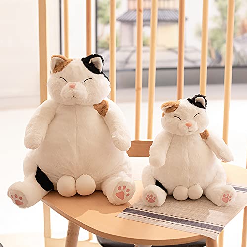 PEDEIECL Bonitas almohadas de animales de peluche, peluches con diseño de gato, regalos para niños y niñas (marrón y blanco, 35 cm)