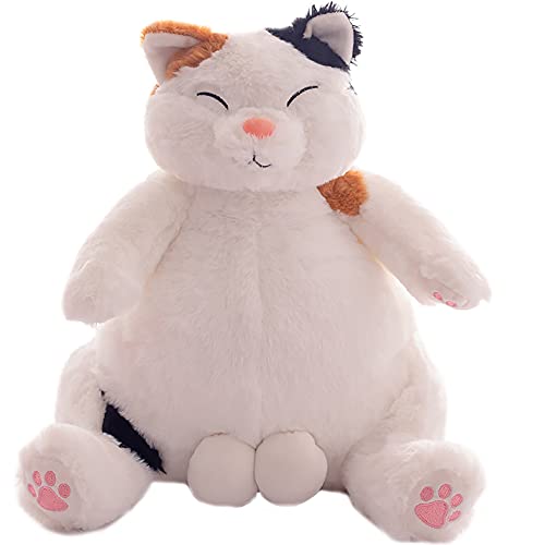 PEDEIECL Bonitas almohadas de animales de peluche, peluches con diseño de gato, regalos para niños y niñas (marrón y blanco, 35 cm)