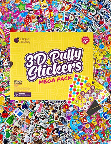 Pegatinas 3D para Niños de Purple Ladybug - Lote de 40 Hojas Diferentes y Más de 950 Stickers Infantiles - Animales, Letras, Números, Calcomanías - Muestra Gratuita Incluída