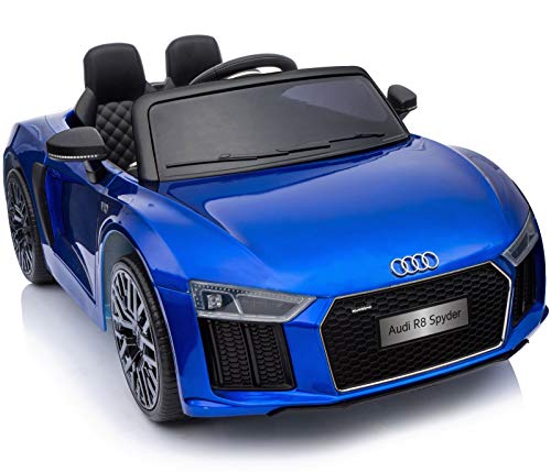 PEKECARS Compatible con Audi Little R8 Spyder 12V 2.4G Azul Metalizado