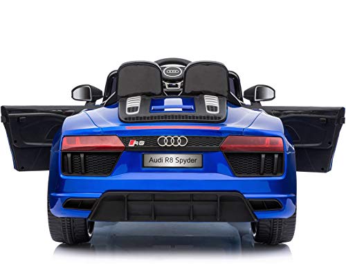 PEKECARS Compatible con Audi Little R8 Spyder 12V 2.4G Azul Metalizado