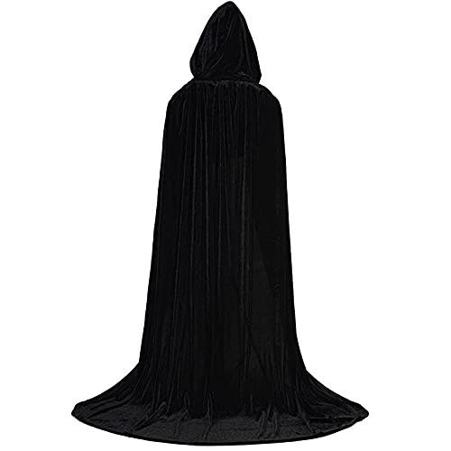 Pekelin Cape con Capucha ,Capa de Terciopelo Unisex Capas de Halloween Disfraces de la Colección Cosplay Disfraz para Carnaval Navidad Halloween( Negro M)