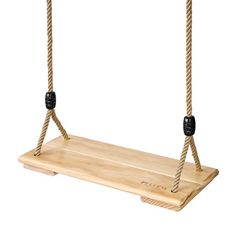 PELLOR Columpio Infantil, Columpio de Madera para Exterior e Interior Asiento de Madera Pino con Cuerda Regulables para Niños y Adultos,Ideal para Patio Jardin