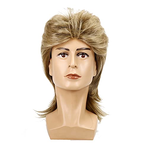 Peluca para hombre, peluca de salmonete rubia de los años 80, peluca larga de pelo sintético para hombre, Cosplay, fiesta de disfraces de Halloween