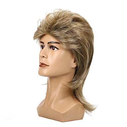 Peluca para hombre, peluca de salmonete rubia de los años 80, peluca larga de pelo sintético para hombre, Cosplay, fiesta de disfraces de Halloween