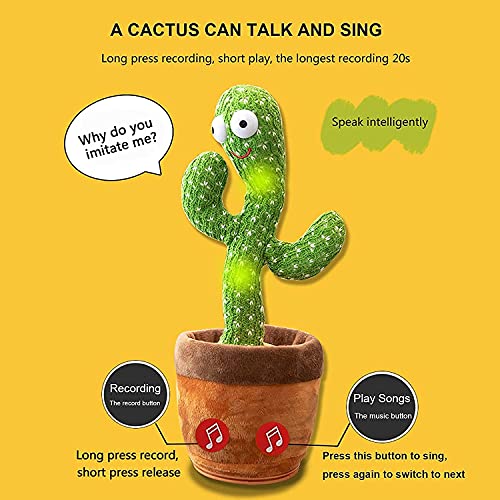 Peluche de cactus, bailando con grabación e iluminación, juguete de cactus, juguete de peluche con cactus, regalo para bebés, niños, niñas y amigos