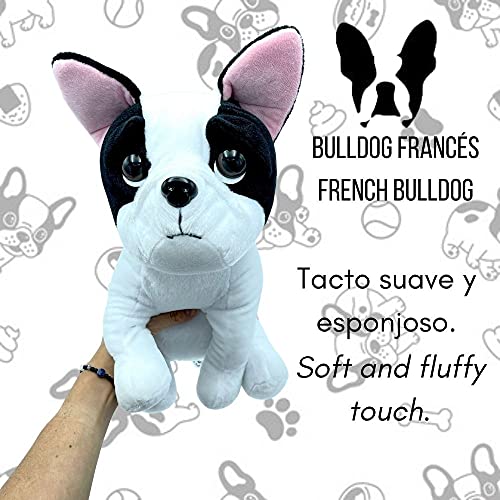 Peluche de Perro Bulldog Francés Sentado de Color Blanco, 33cm (13,2"), Textura Súper Suave,