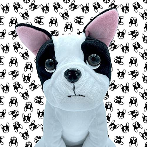 Peluche de Perro Bulldog Francés Sentado de Color Blanco, 33cm (13,2"), Textura Súper Suave,