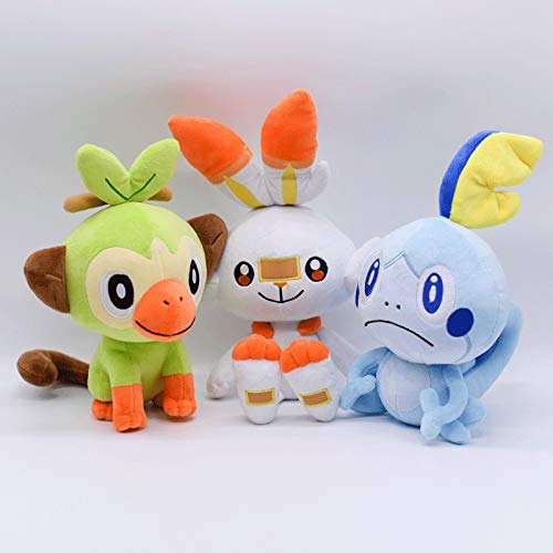 Peluches Pokemon 3 Unids/Set Muñecas De Peluche Escudo Espada Grookey Sobble Scorbunny Felpa Figura De Juguete 18cm