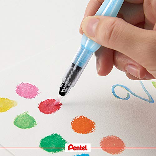 Pentel- Pincel con depósito de agua (punta mediana, recargable, cerdas de nailon) Negro, Medio (XFRH/1-M)