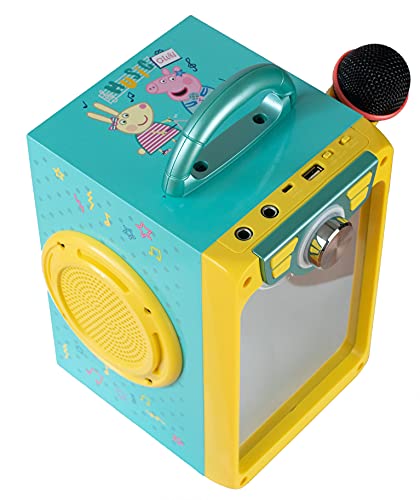 Peppa Pig Karaoke Bluetooth Boombox con micrófono y entrada de audio para niños a partir de 3 años, con efectos de luz y espejo frontal