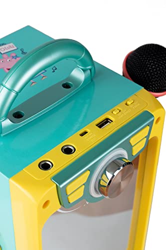 Peppa Pig Karaoke Bluetooth Boombox con micrófono y entrada de audio para niños a partir de 3 años, con efectos de luz y espejo frontal