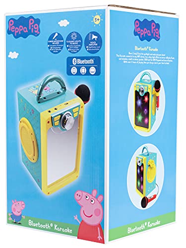 Peppa Pig Karaoke Bluetooth Boombox con micrófono y entrada de audio para niños a partir de 3 años, con efectos de luz y espejo frontal