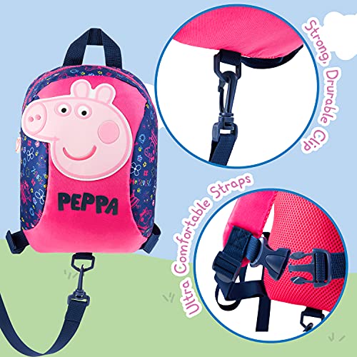 Peppa Pig Mochila Bebe Guarderia, Mochila Infantil, Mochila Escolar Con Arnes Para Bebes (Azul Marino/Rosa)